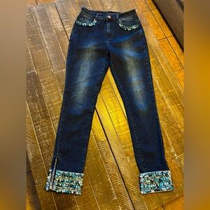 Boston Proper Dark Blue Embellished Ankle Jeans
